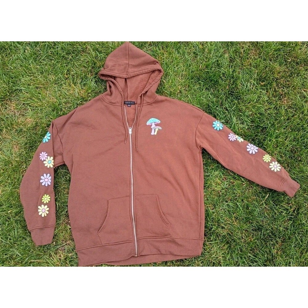 Faded Rise Mushroom Graphic Zip Hoodie Brown Have A Nice Trip Festival Boho Y2K - Picture 3 of 8